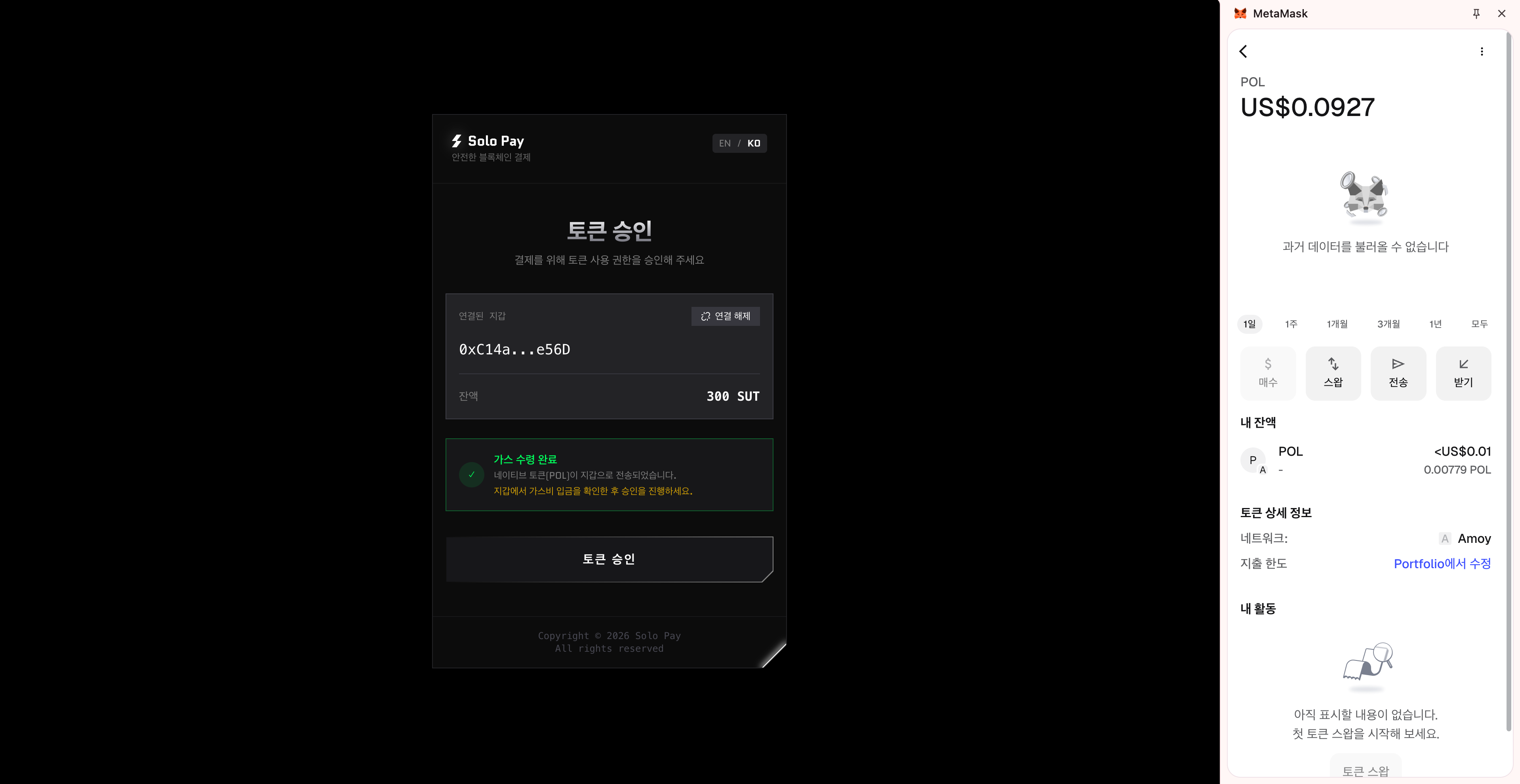 MetaMask 토큰 상세에서 가스 잔액 확인